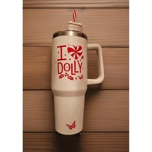 Dolly Parton White Tumbler Christmas 2025 DG 40oz Trending Peppermint Straw